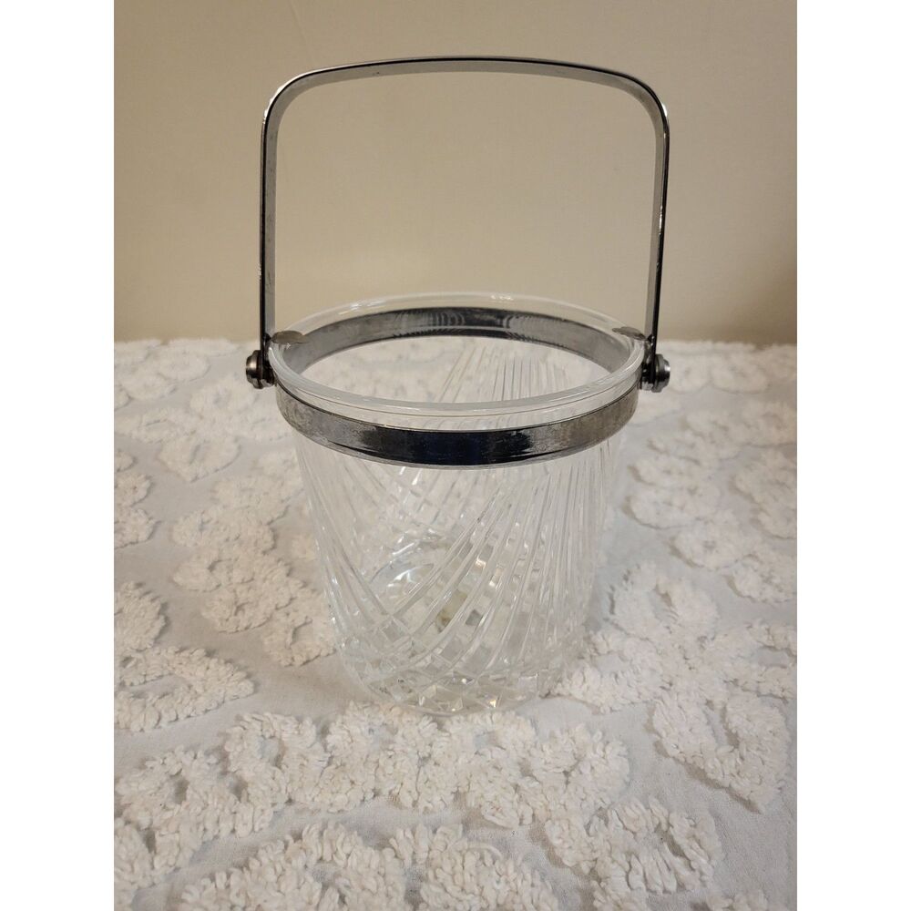 CRISTAL D' ARQUE LEAD‎ CRYSTAL ICE BUCKET WINE COOLER W/ METAL HANDLE IN FRANCE